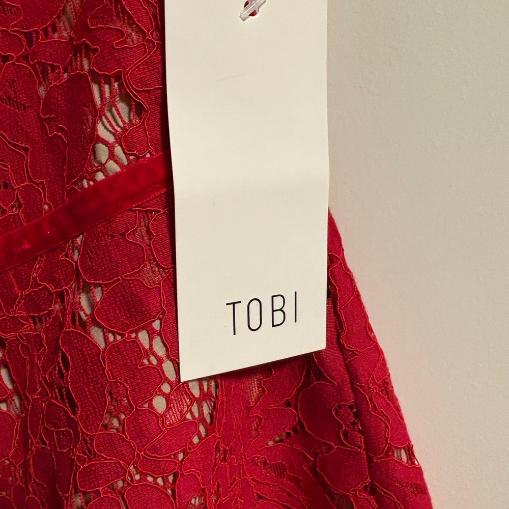 NWT Tobi Red Off-Shoulder Lace Romper Size Small - Picture 12 of 12
